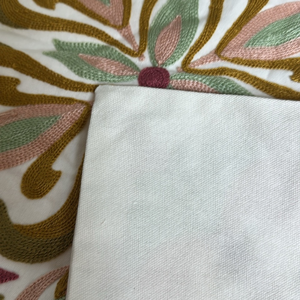 Pink Floral Embroidered Decorative Cloth Throw Pillow 16”x16” Set of Two - Picture 5 of 5